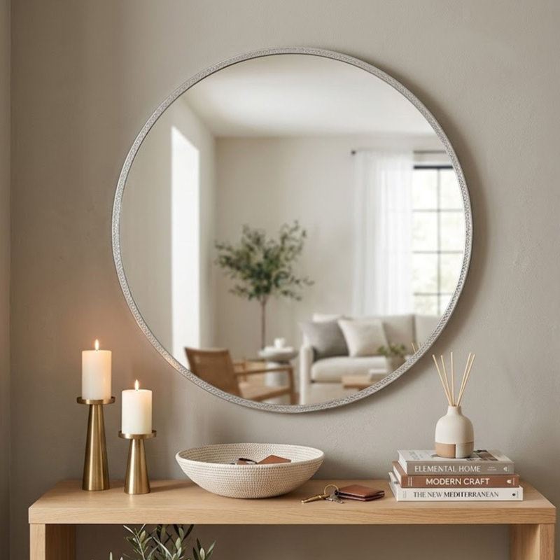 Miroir mural rond 30 po Leslie, Argent argent