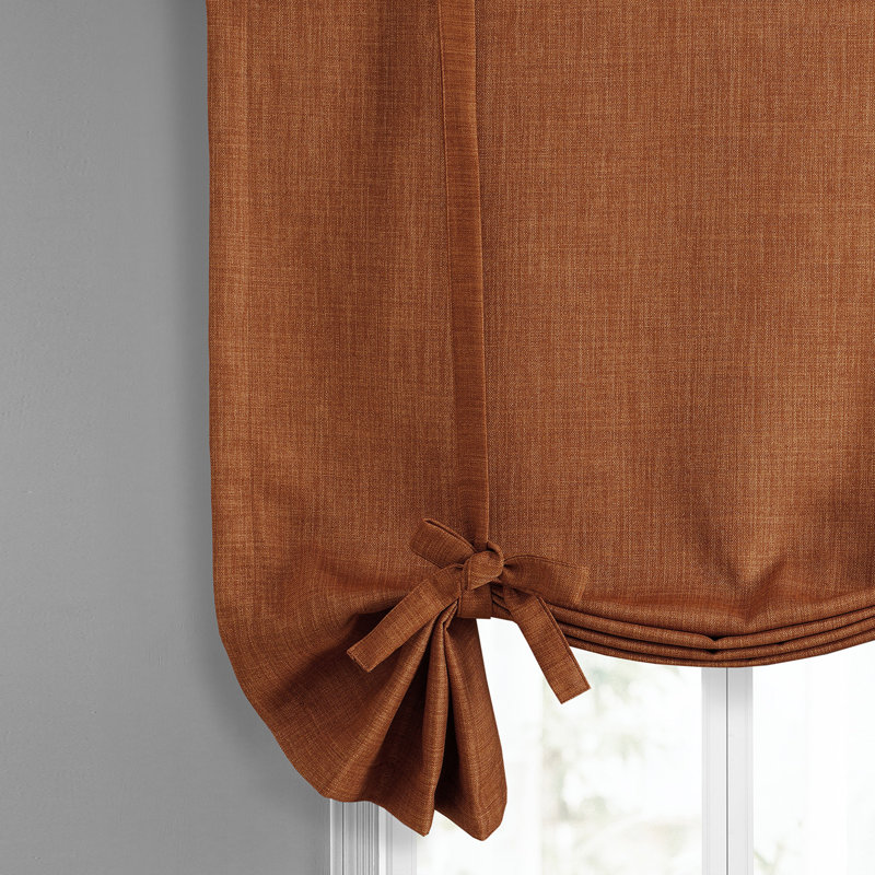 Faux Linen Room Darkening Room Darkening Tie-Up Indoor Window Shades Single Curtain Panel, Desert Orange