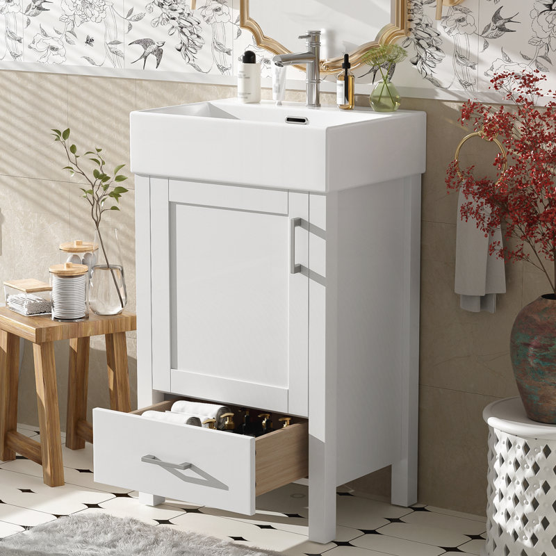Meuble-lavabo de 20 pouces avec lavabo en céramique, Blanc