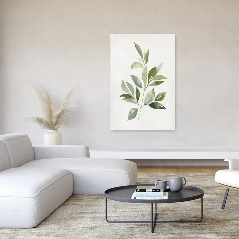 «Fresh Leaf Montage II», art contemporain délicat, plante délicate, H 60 po x l 40 po