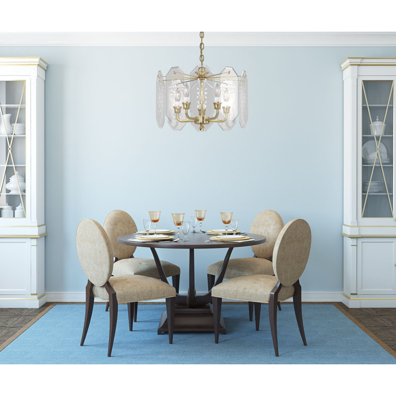 5-Light Indoor Polished Brass Candelabra Chandelier with Clear Beveled Glass Panels