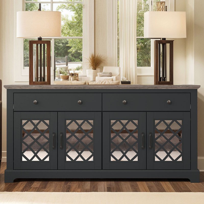 Chessani 2 Drawer Sideboard, Black/Knotty Gray Oak, Diamora