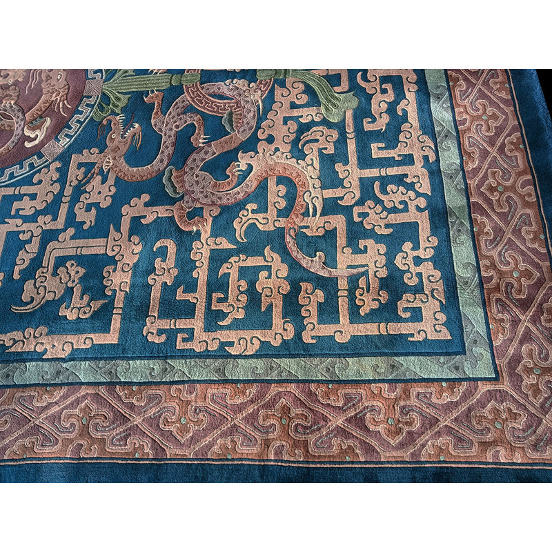 Antique Elaborate Chinese Dragon Design Room Size Art Deco Carpet
