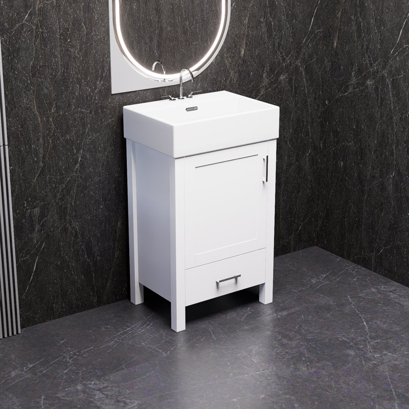 Meuble-lavabo moderne de 20 pouces avec lavabo en céramique, Blanc