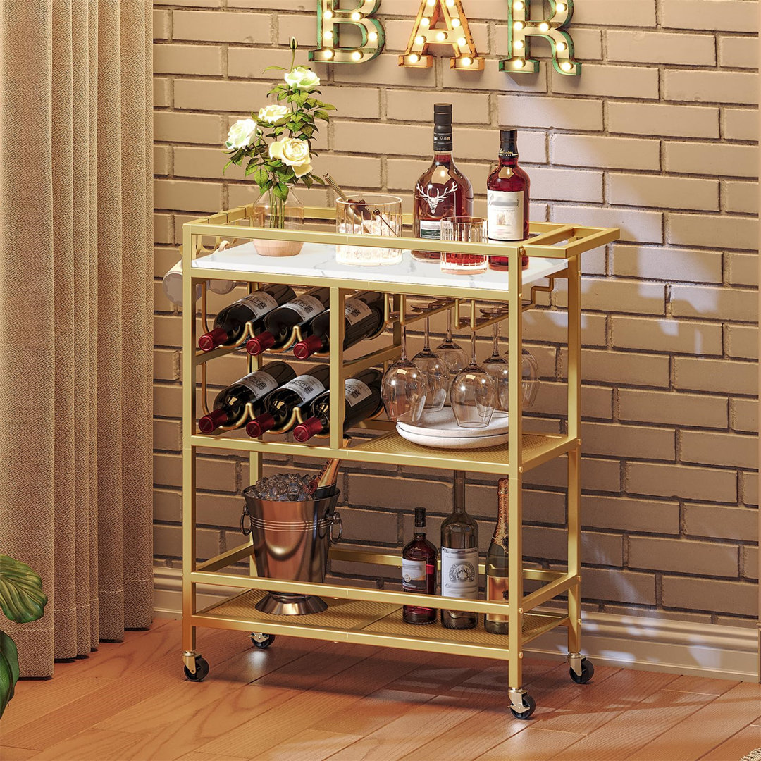 Modern 3-Tier Kitchen Serving Cart With Multi-Level Storage Bar Cart for Home Ebern Designs Frame 