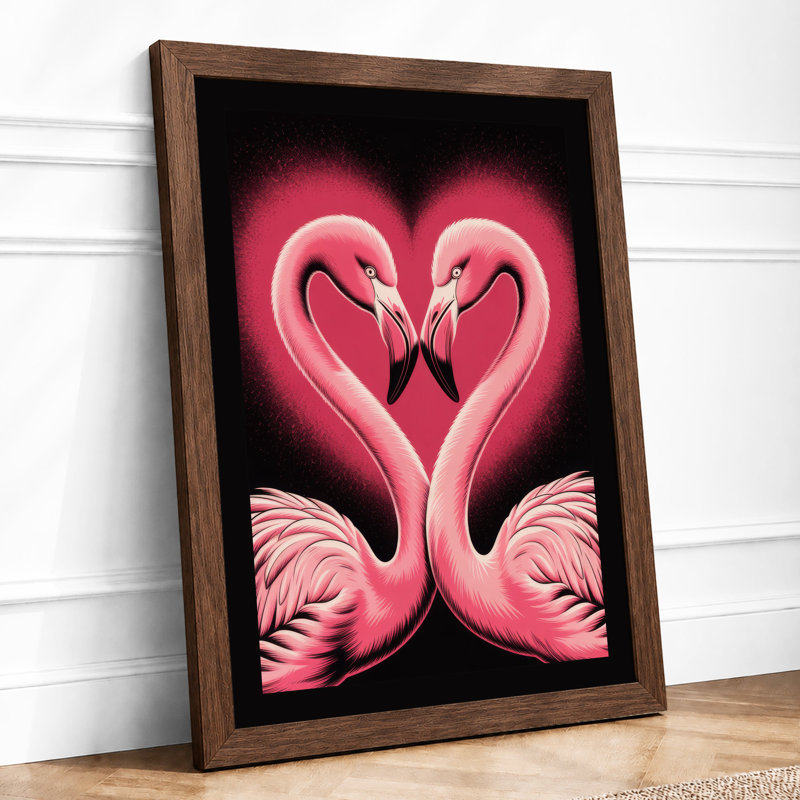 Flamingos in Love Modern - Framed Print, A2 - 59.4 x 42.0 cm, Walnut