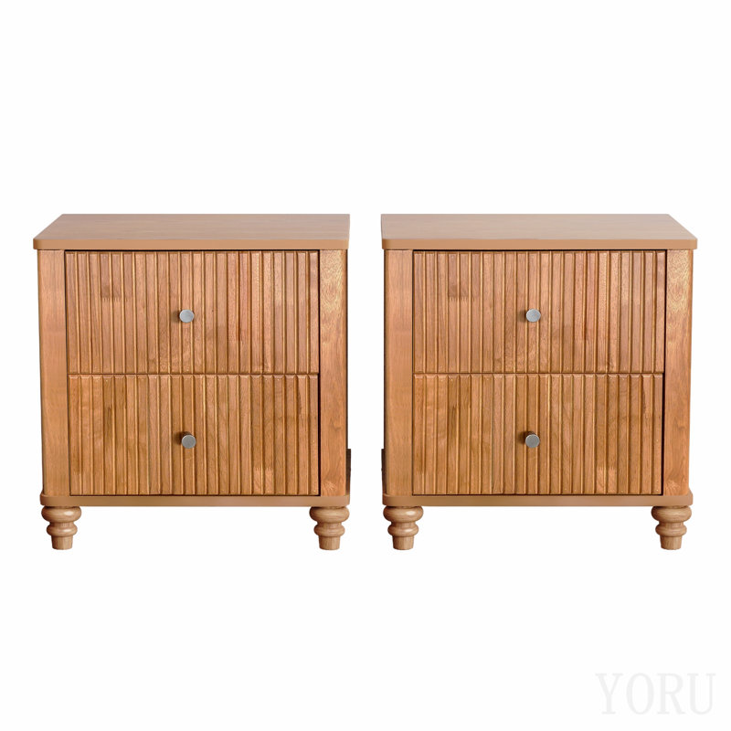 Ensemble de chambre à coucher 3 pièces avec un très grand lit et 2 tables de chevet, naturel, King