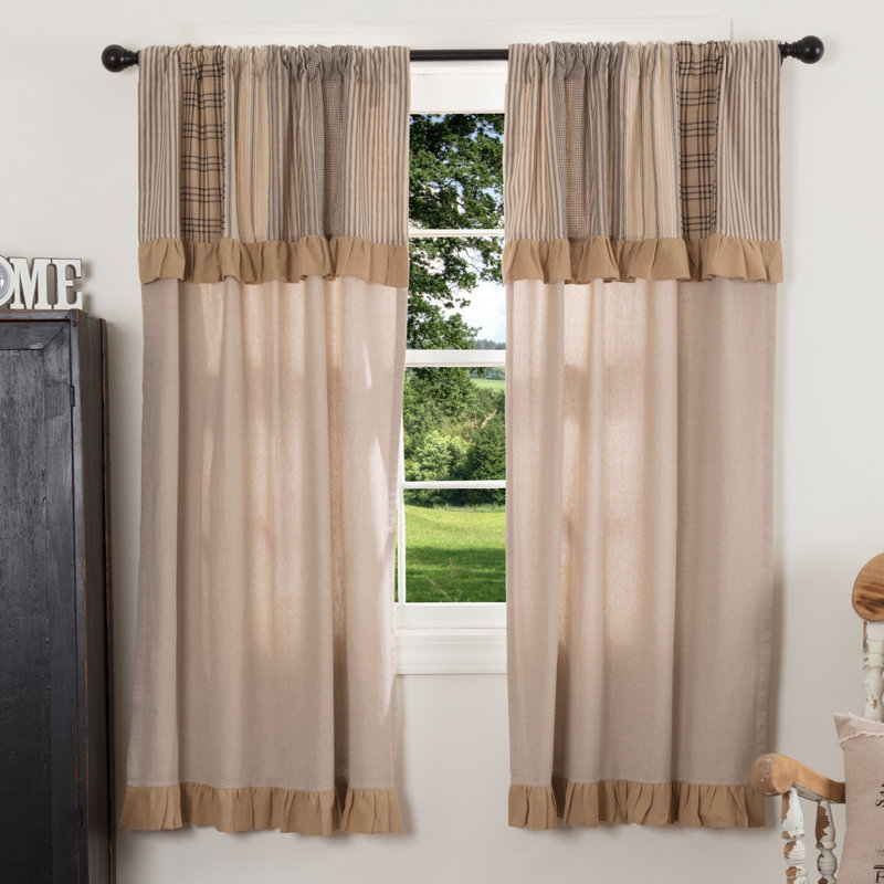 Panneau de rideau simple obscurcissant 100% coton Surikova, l 36 po x L 63 po, Kaki / gris anthracite / crème foncé