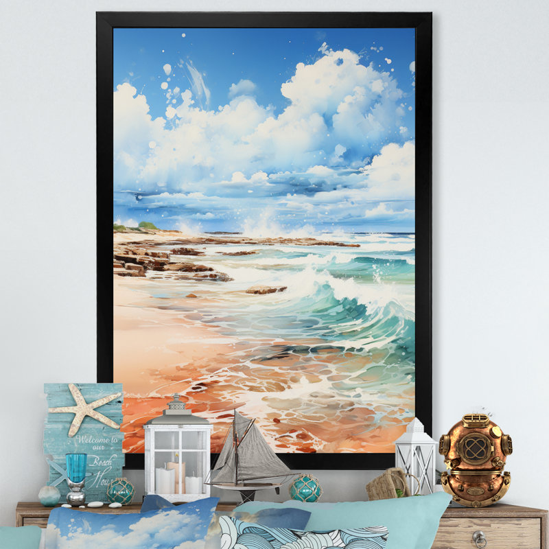 Beach Photo Coastal Impressions II - Décoration murale nautique et plage, Cadre d'angle fermé noir
