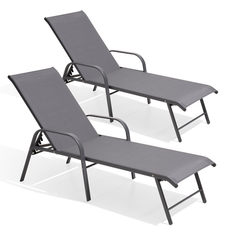 Poultney 60.6'' Aluminum Long Reclining Chaise Lounge Chairs Set, Gray/Gray