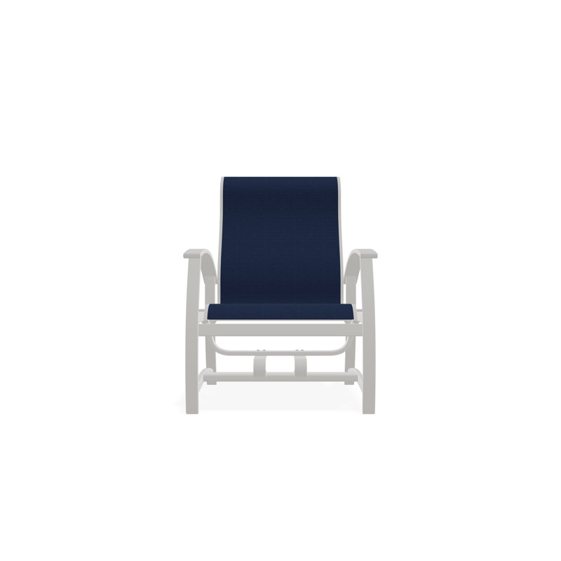 Belle Isle Sling Aluminum Frame Hidden Motion Chat/Lounge Chair With Marine Grade Polymer Arm Accent, Navy 13D Sunbrella®