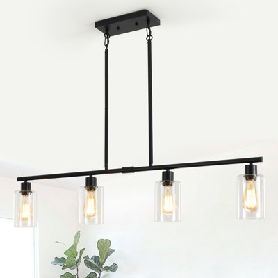 Delmo 4 - Light 43.7'' Kitchen Island Jar Pendant Modern Linear Chandelier with Clear Glass Shades