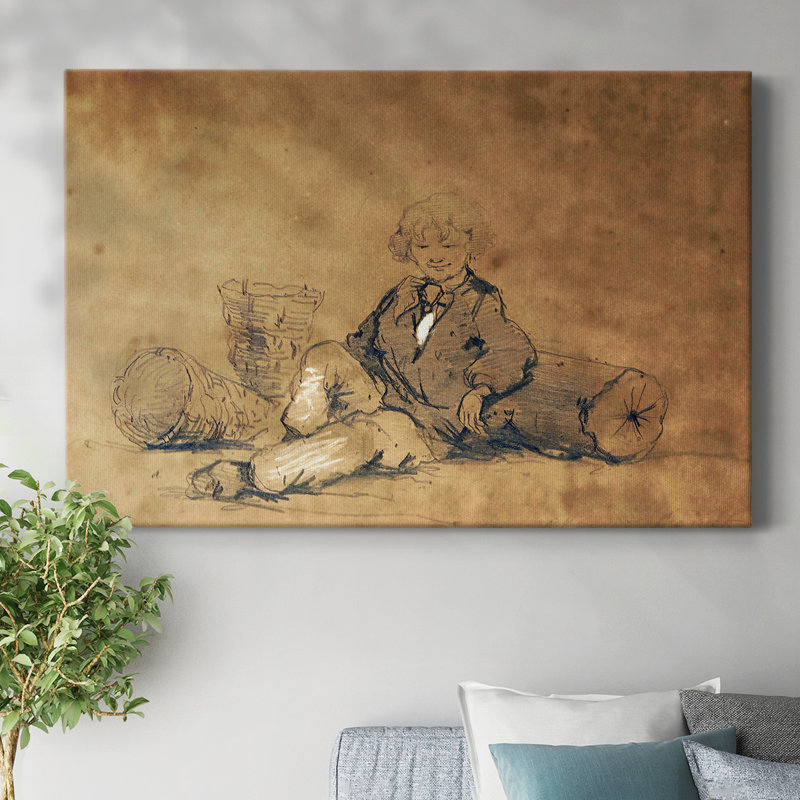 Jeune garçon assis, toile tendue avec châssis 1857, H 32 po x l 48 po
