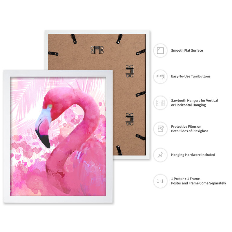 Flamant rose n ° 1, Affiche, H 24 po x l 32 po, Encadrement blanc
