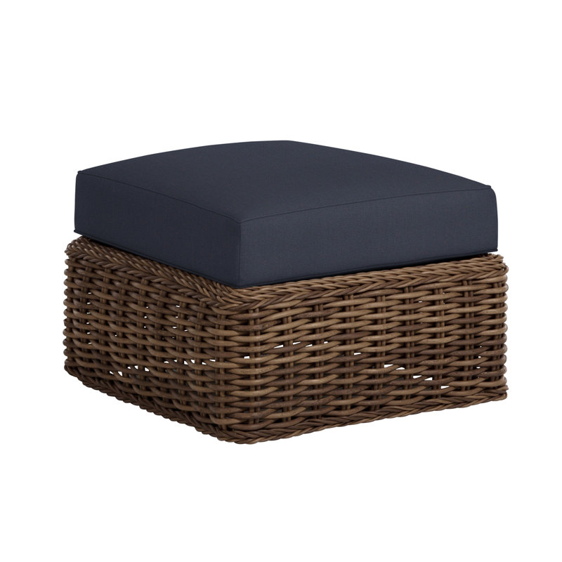 Soho Outdoor Ottoman with Cushion, Raffia, Rollo Silver InsideOut® Linen, Welt