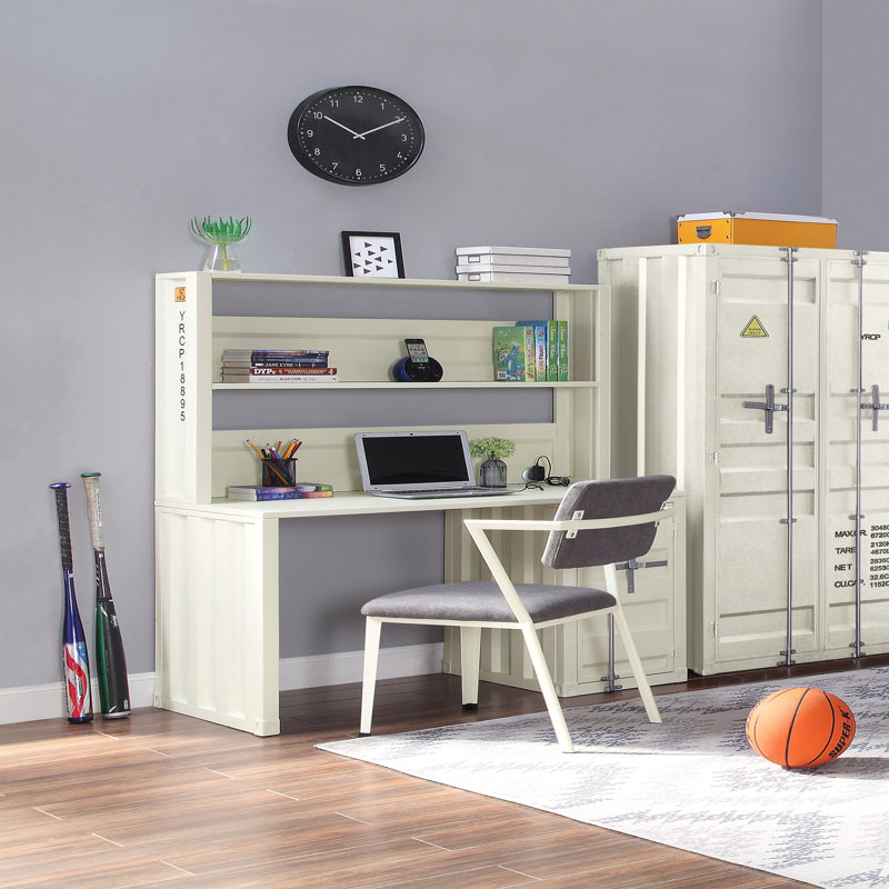 Bureau d'écriture blanc à 1 porte avec rehausse, Blanc