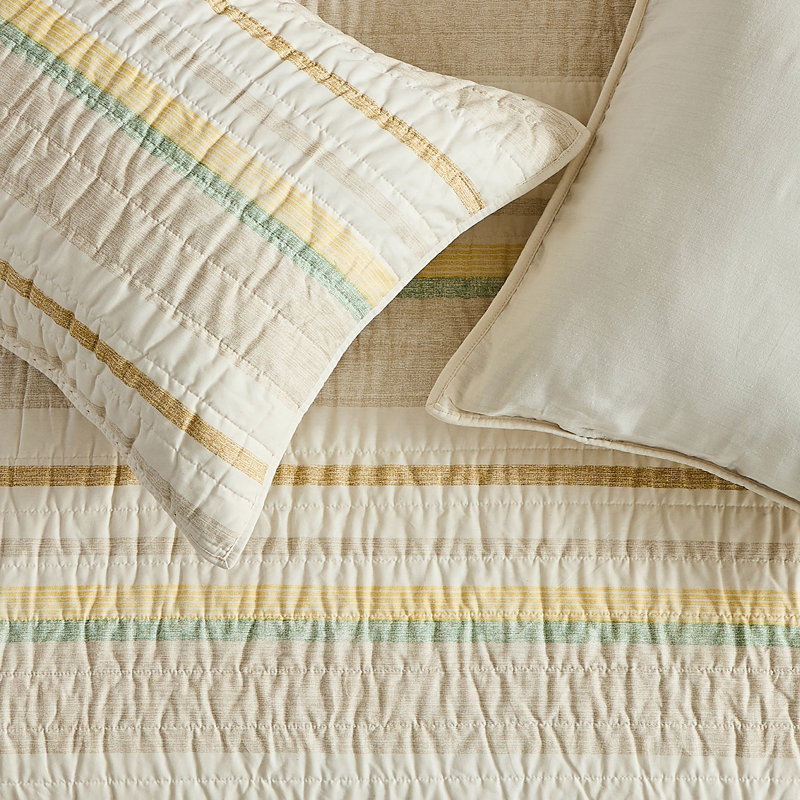 Queen Size Greige Cotton Stripe Quilt Set