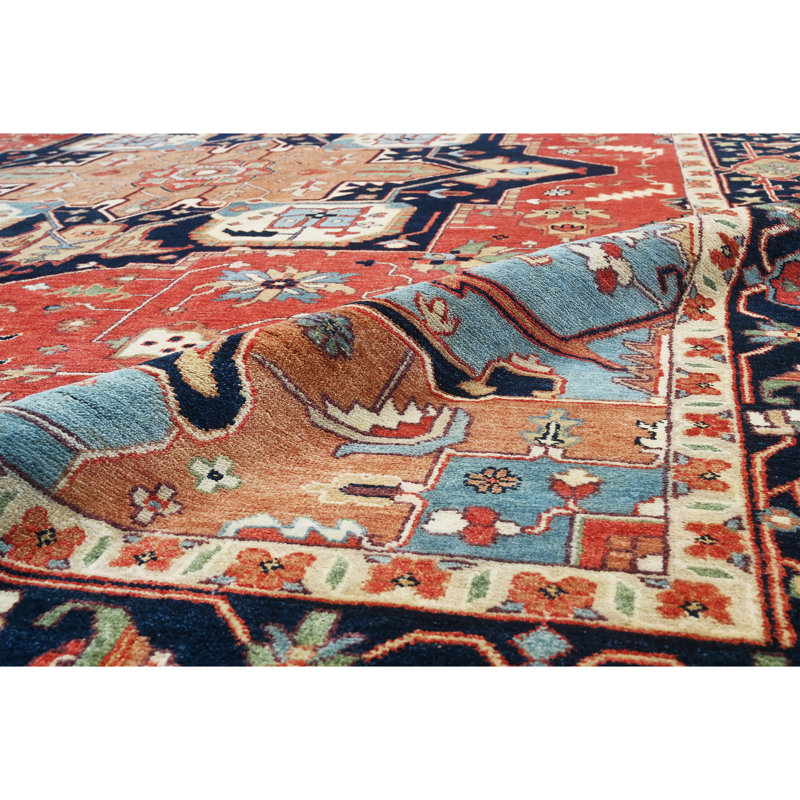 Wool Oriental Area Rug in Rust/Blue/Navy, Rectangle 10' x 14'