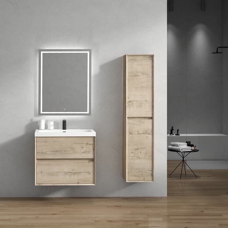 Seavy 29.3'' Single Bathroom Vanity with Acrylic Top, Light White Oak