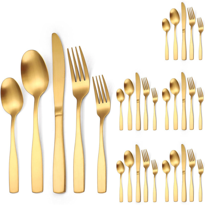 Ensemble de couverts en acier inoxydable doré mat pour 6 couverts 30 pièces à finition satinée pour la maison et le restaurant, vaisselle durable et élégante