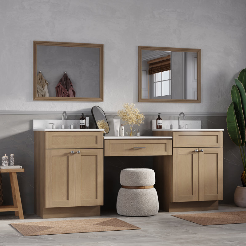 79'' Double Bathroom Vanity with Top, Natural Oak