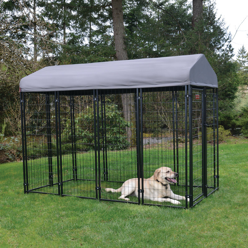 Black Steel Frame Outdoor Dog Kennel with Waterproof Canopy