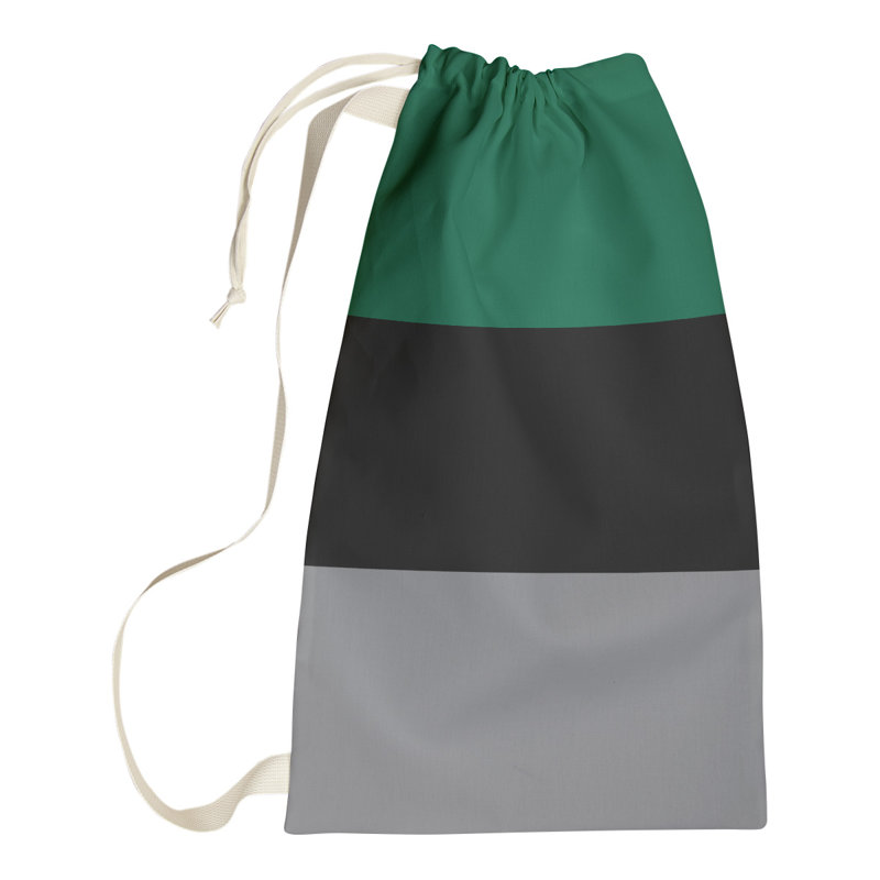 Fabric Laundry Bag with Handles, 36" H x 28" W x 1.5" D, Victory Green/Black/Silver