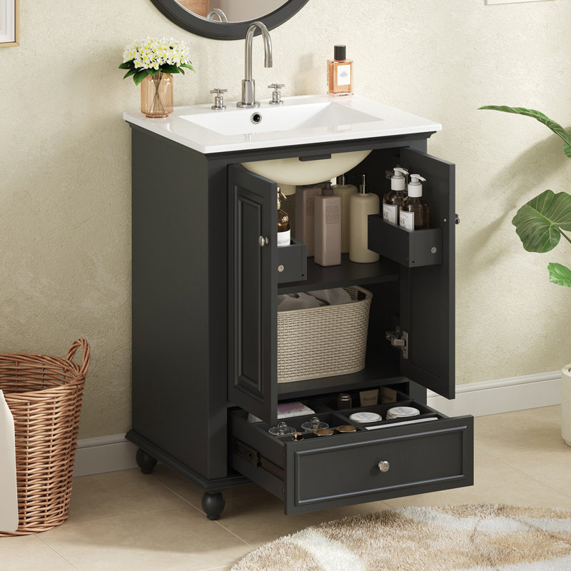 Meuble-lavabo 24 po avec lavabo en céramique, Noir
