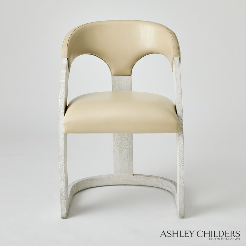 Delia Dining Chair-Ebony Cerused Leather, White, Cream