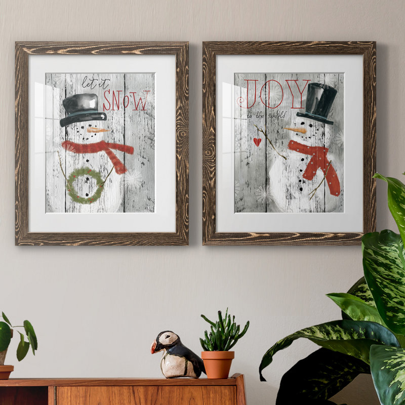 «Let It Snow Snowman», ensemble de 2 reproductions d'art textuel, Papier, cadre noyer, Blanc, H 20 po x l 17 po x P 1 po
