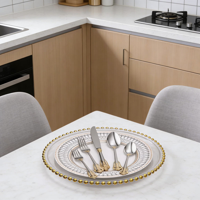 Ensemble de couverts de luxe 30 pièces, couverts en acier inoxydable royal avec accents dorés, vaisselle pour 6, Doré