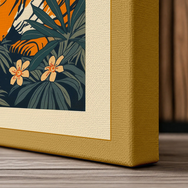 Tiger in Jungle Japandi - Wrapped Canvas, 24x16 - 61.0 x 40.6 cm, Ochre Border
