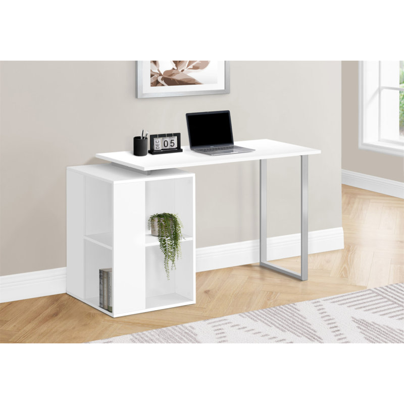Bureau d'ordinateur, bureau à domicile, à gauche, à droite, tablettes de rangement, L 55 po, bureau, stratifié pour ordinateur portable, métal gris, contemporain, moderne