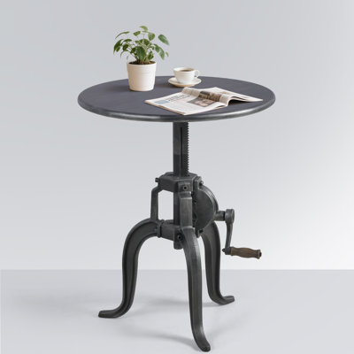 Antique Industrial Crank End Table Iron Top Cast Iron Base Design Metal Adjustable Height End Table