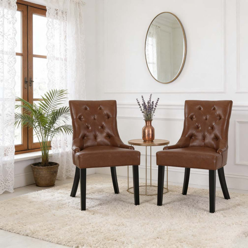 Chaise de salle à manger, 2, Polyuréthane brun clair