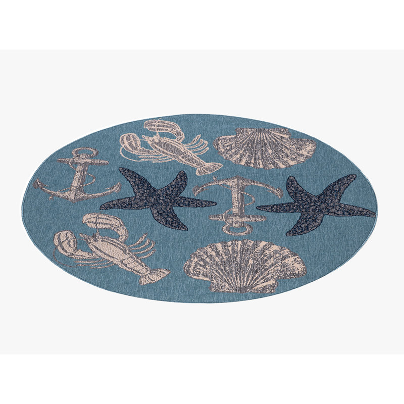 Tapis intérieur / extérieur bleu Hodgins, Rond 5 pi 2 po