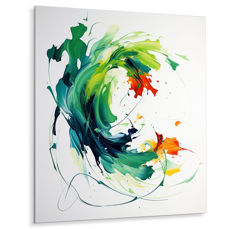 «Green and White Abstract Expression Peinture I», art mural abstrait en métal, H 32 po x l 24 po x P 1 po