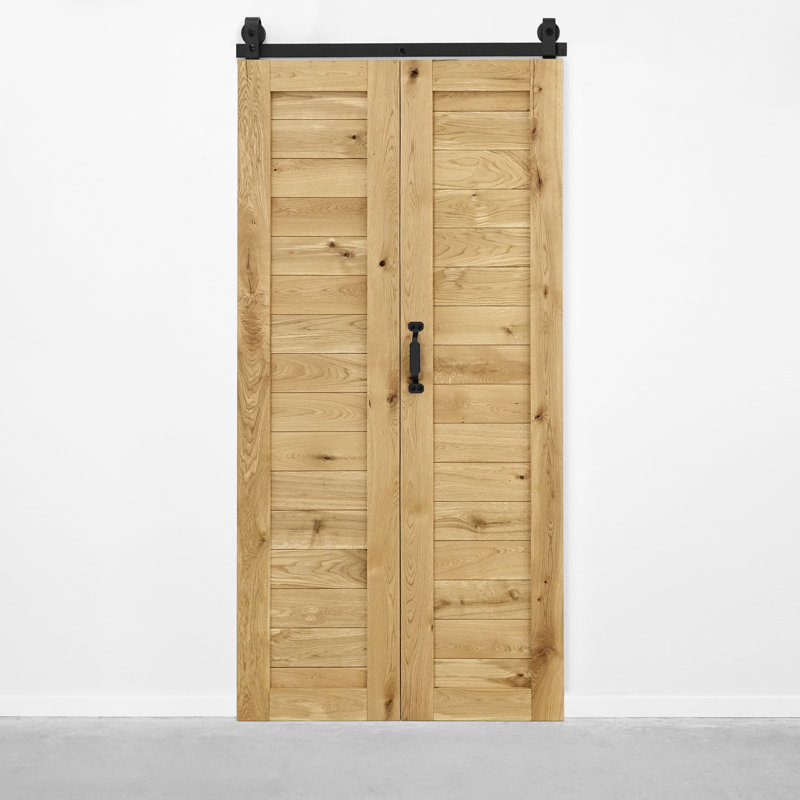 Solid Oak Barn Door with Single Bi-Folding System, Natural Oil