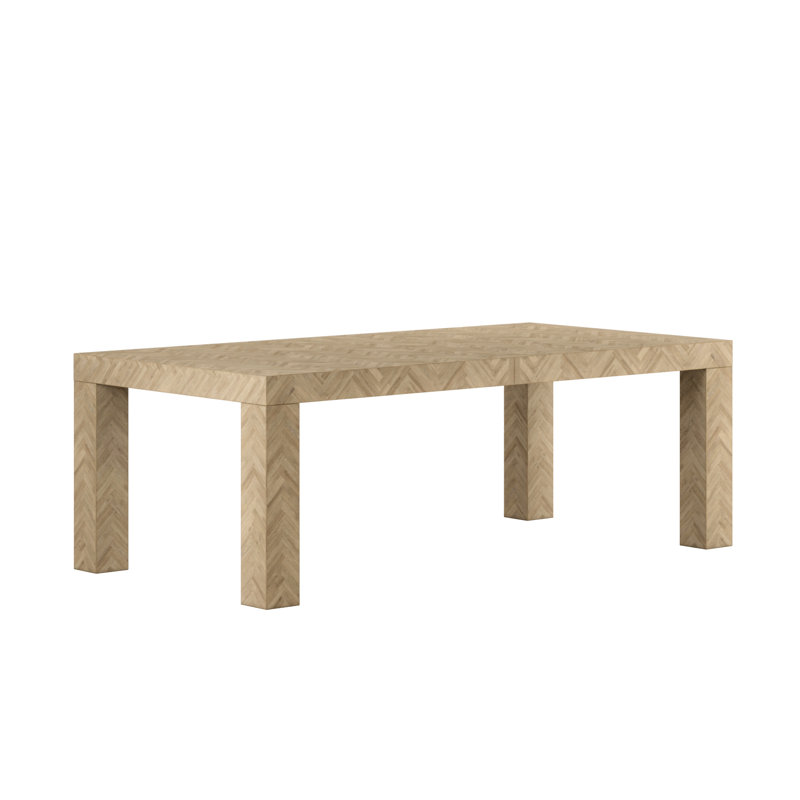 Washed Oak Extendable Rectangular Dining Table with Herringbone Pattern