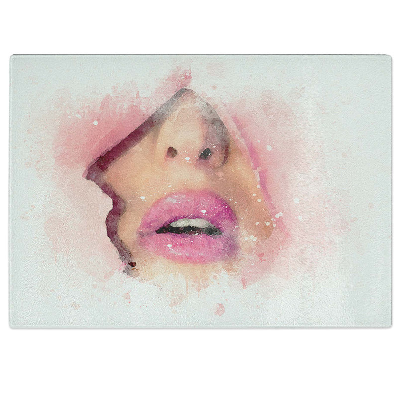 Tempered Glass Lips Breaking Through Chopping Board, 39 cm W x 28.5 cm L