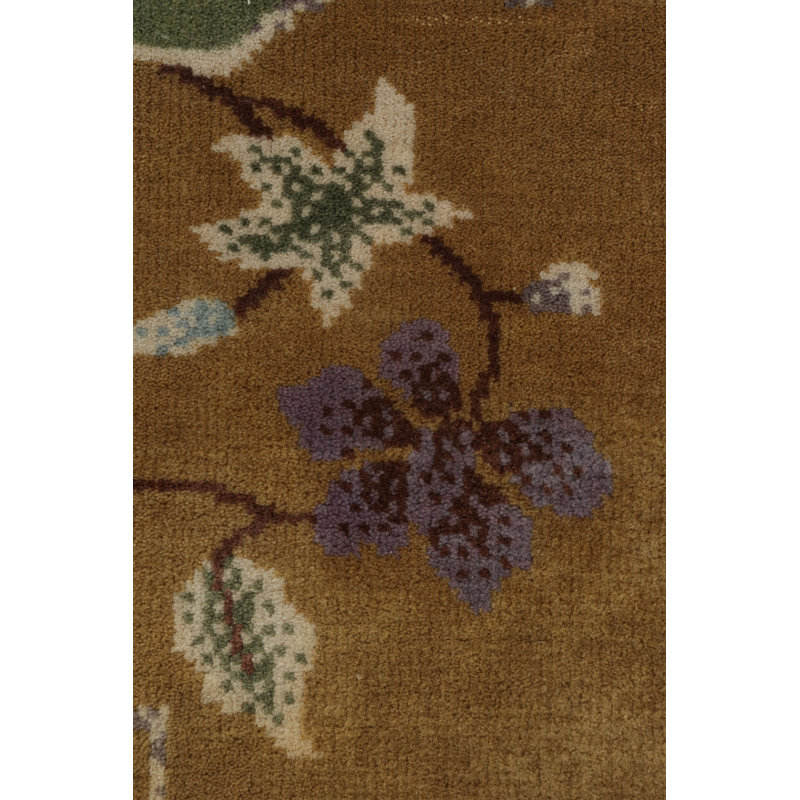 Rug & Kilim’S Chinese Art Deco Rug In Gold With Floral Pattern, Rectangle 6' x 9'