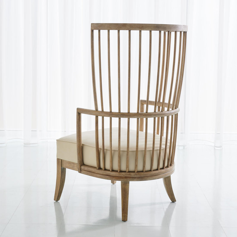 Spindle Wing Chair, Beige Genuine Leather