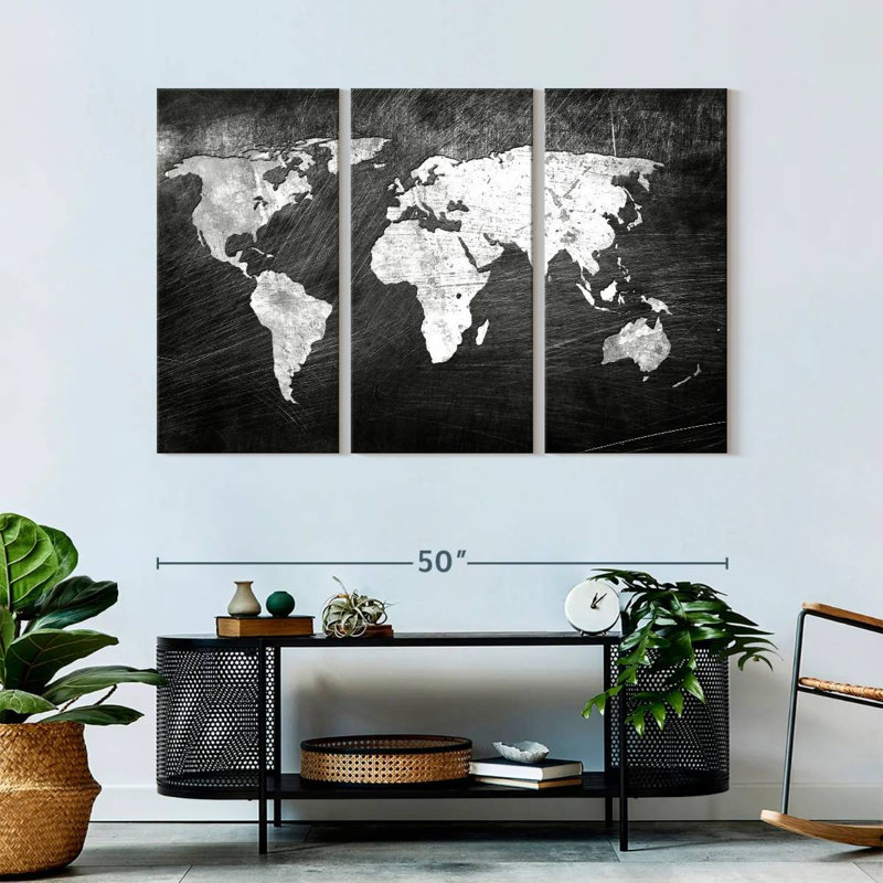 «World Map Iron Impression World Map», ensemble de 3 pièces sur toile, H 32 po x l 50 po x P 1 po