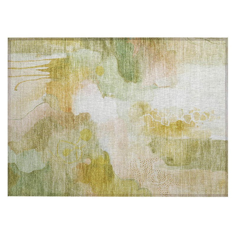 Machine Washable Indoor/Outdoor Xhevrie Fern Rug, Rectangle 1'8" x 2'6"
