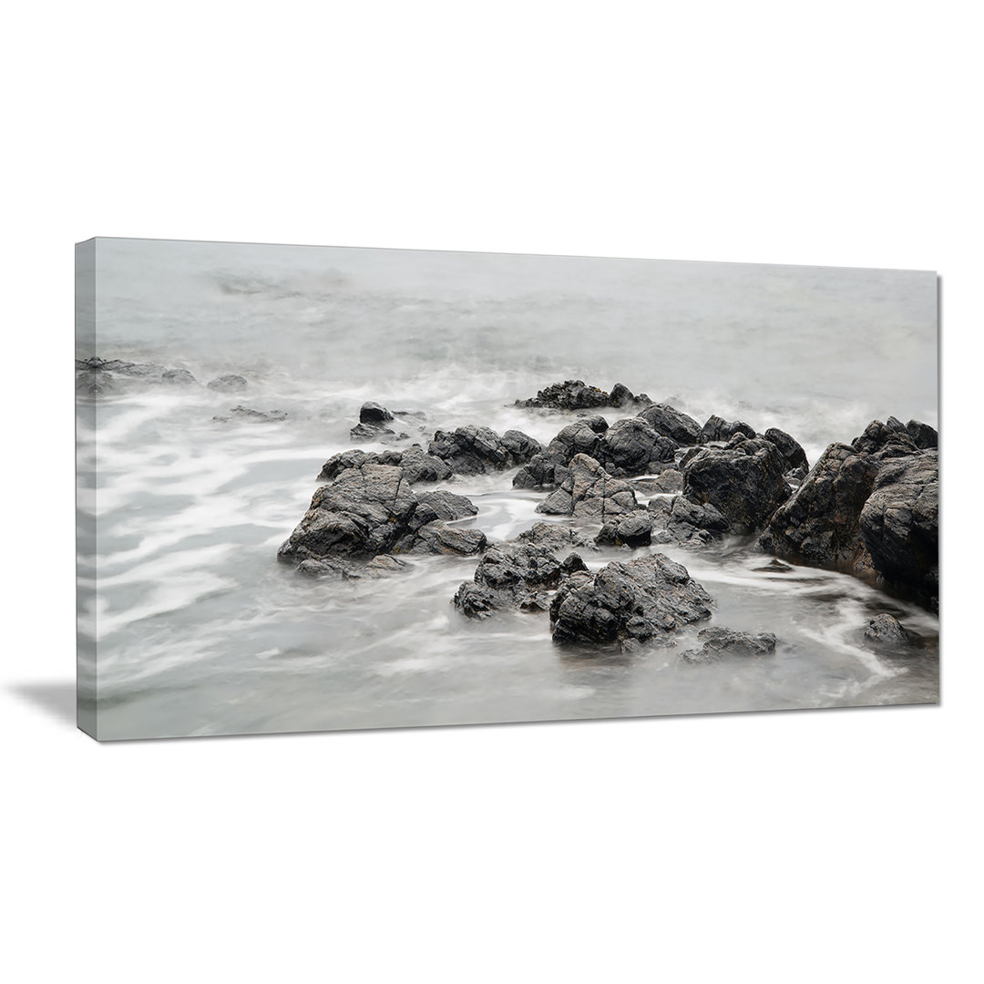 " Black And White Rocky Coastline " Design Art 