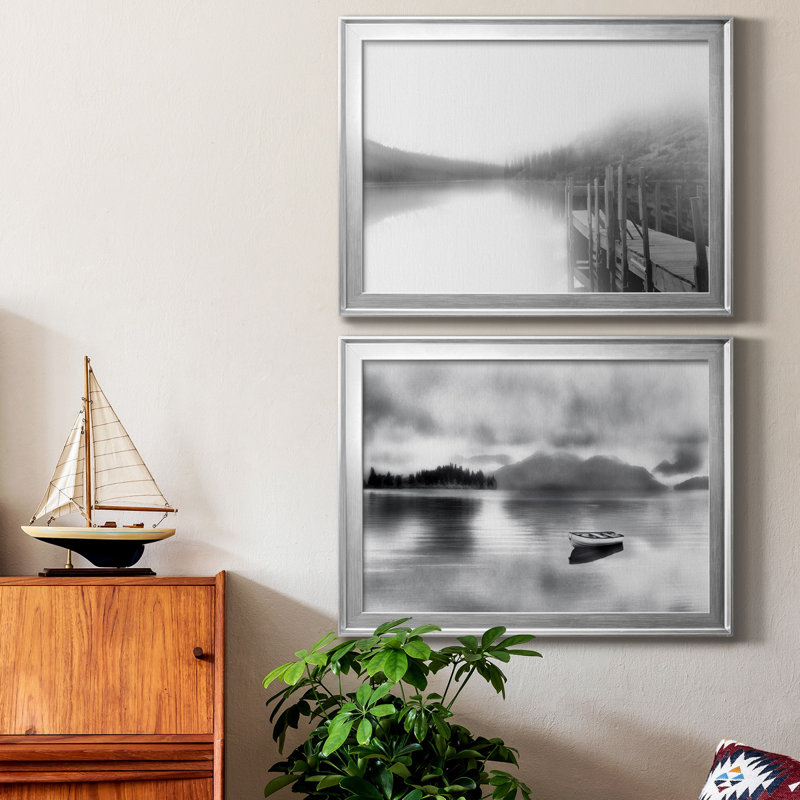 «Mist On The Docks», ensemble de 2 reproductions d'art sur toile encadrées, H 18,5 po x l 49 po x P 1,5 po, Argent