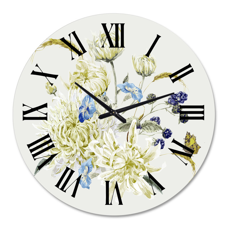 Bouquet rétro avec des chrysanthèmes II - Horloge murale traditionnelle, Grand