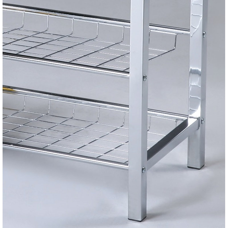 Metal Shoe Bench With Black Seat, Silver