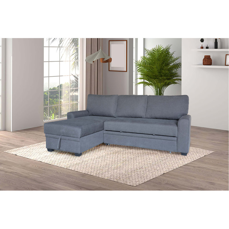 Canapé-lit modulaire en flanelle de 90,5 po avec méridienne et rangement à gauche