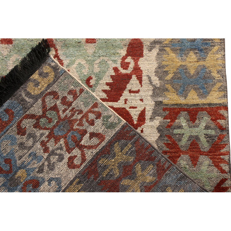Rug & Kilim’S Classic Turkish Custom Rug In Blue-Gray Geometric Pattern, Rectangle 5' x 7'
